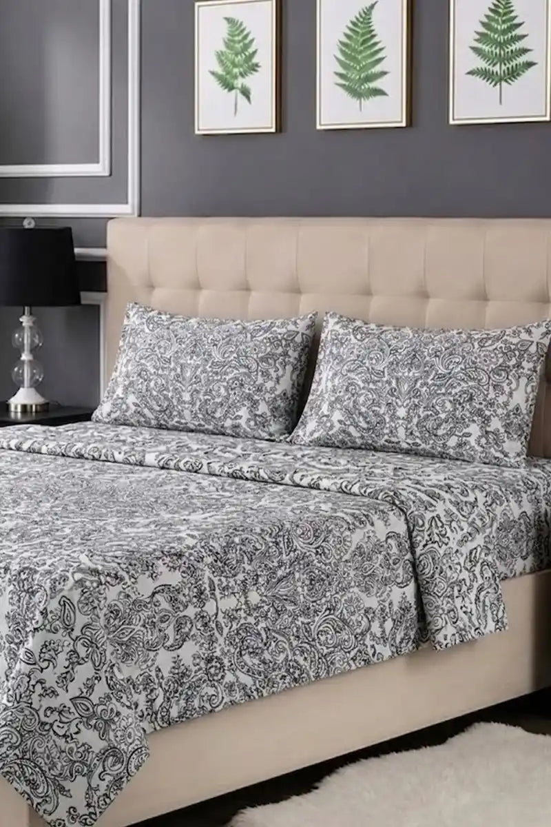 Luxury Bed Sheet Set with Pillow Covers by KBC Fashion (Crisp Off-White)
