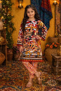 Ting Tone by Almeerah - Girls Unstitched 2-Piece Suit (8 to 12 Years) (Deep Crimson & Mustard Gold)