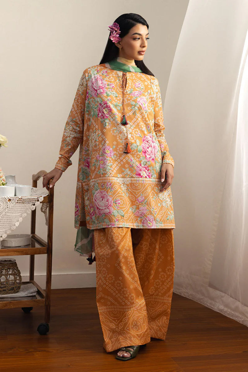 COCO By Zara Shahjahan - 3-Piece Unstitched Printed Lawn Suit (Chunri Gold)