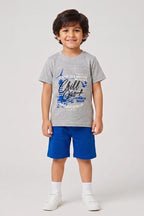 Boys T-Shirt & Shorts Set (Heather Grey & Royal Blue)