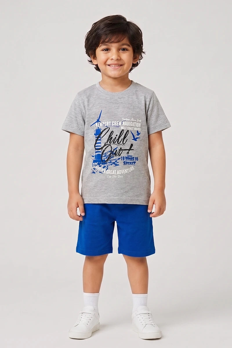 Boys T-Shirt & Shorts Set (Heather Grey & Royal Blue)