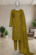 Pariyon Ki Rani by Breeza Fashion - 3PC Unstitched Embroidered Lawn Suit (Mustard Green)
