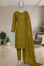 Pariyon Ki Rani by Breeza Fashion - 3PC Unstitched Embroidered Lawn Suit (Mustard Green)