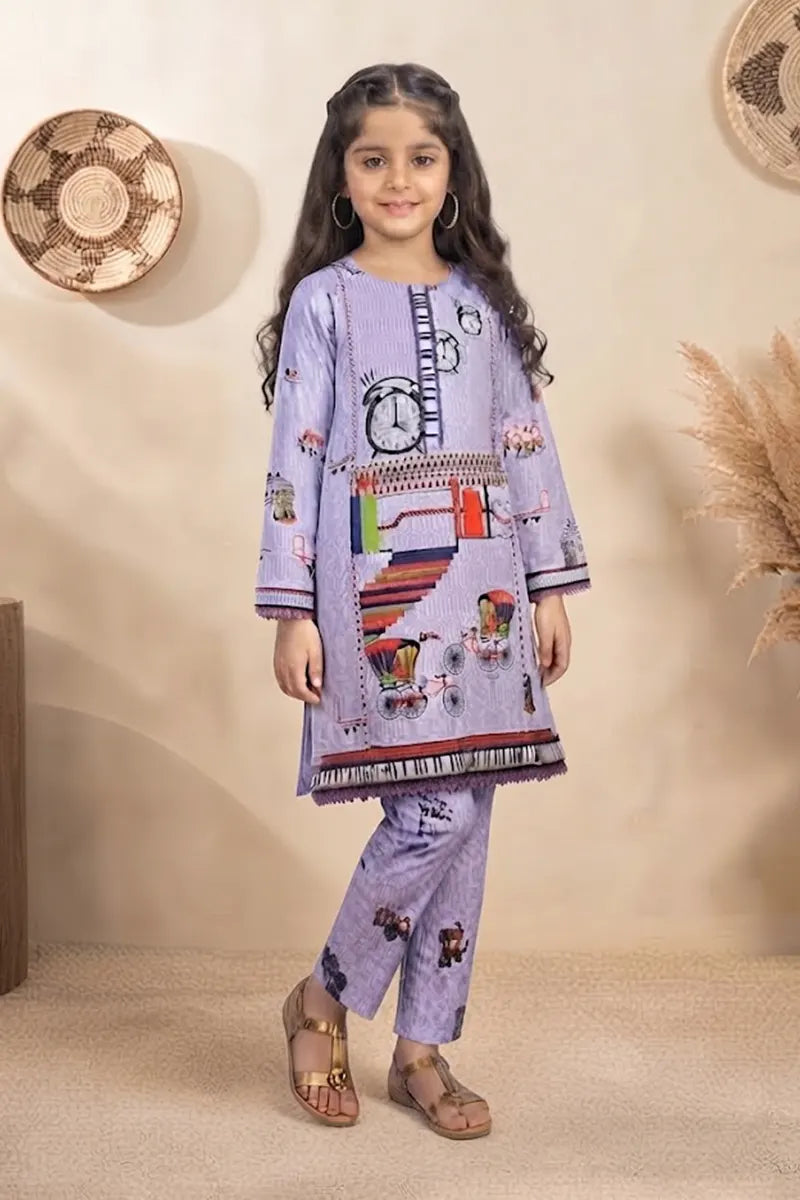 Ting Tone by Almeerah - Girls Unstitched 2-Piece Suit (Pastel Lavender)