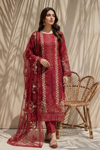 Millat - 3PC Unstitched Embroidered Lawn Suit (Deep Crimson)