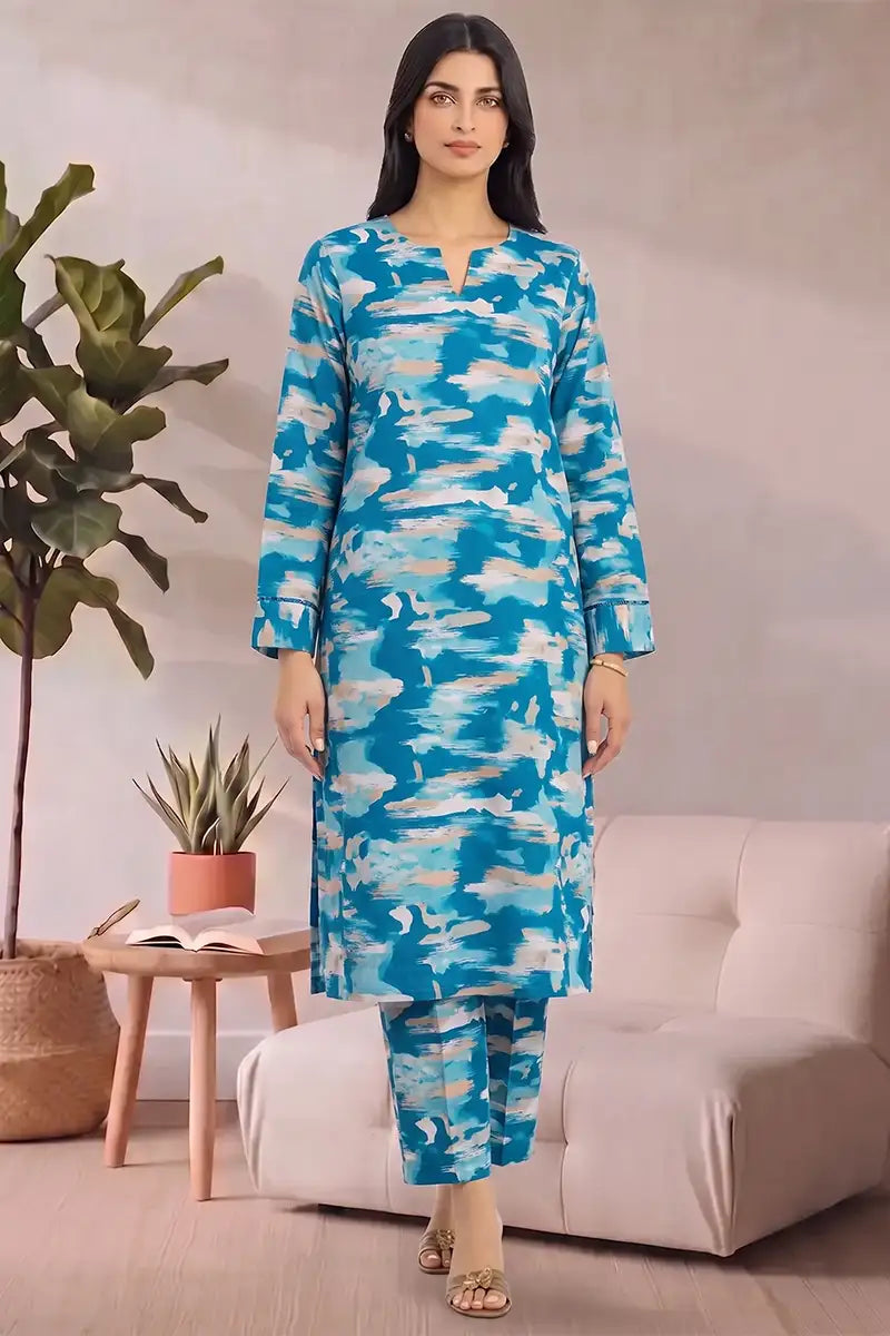 Bonanza Unstitched Lawn 2-Piece Same Print Suit (Ocean Teal)