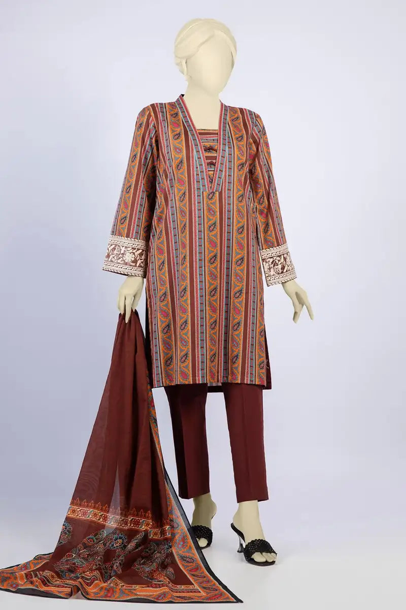 MTJ Unstitched 3-Piece Lawn Collection (Chestnut Brown)
