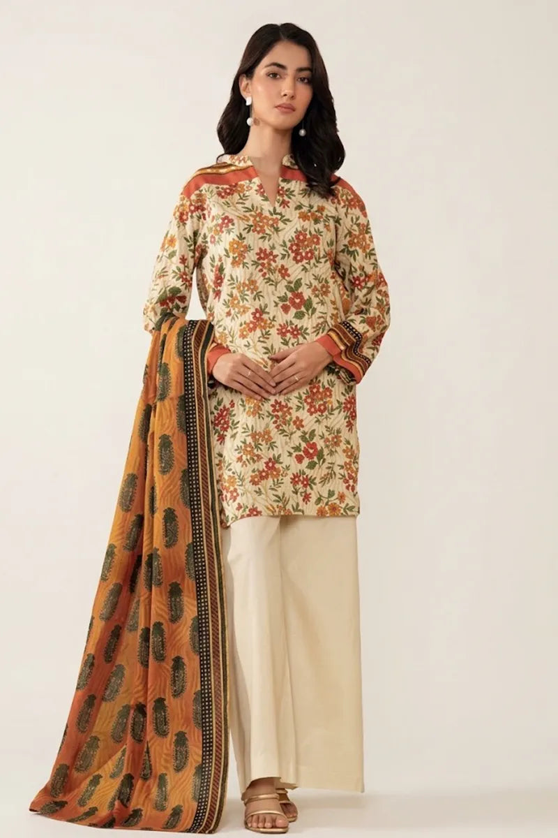 Khaadi Unstitched 3-Piece Lawn Collection (Cream)