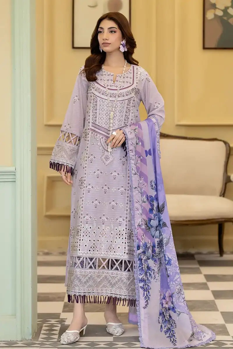 Elvia By Johra - 3PC Unstitched Embroidered Lawn Suit (Dusty Lavender)