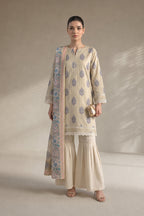 Khaadi – 3 Piece Unstiched Premium Printed Lawn Suit (Light Khaki)