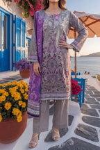 Aabruh Vol-1 3PC Unstitched Printed Lawn Suit (Pewter Gray & Vibrant Purple)