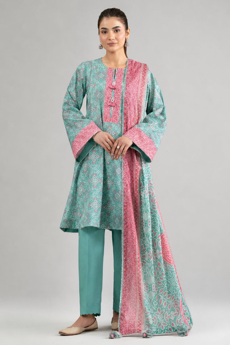 Nishat (Vol.4) - 3pc Unstitched Digital Embroidered Printed Lawn (Sea Green & Candy Pink)
