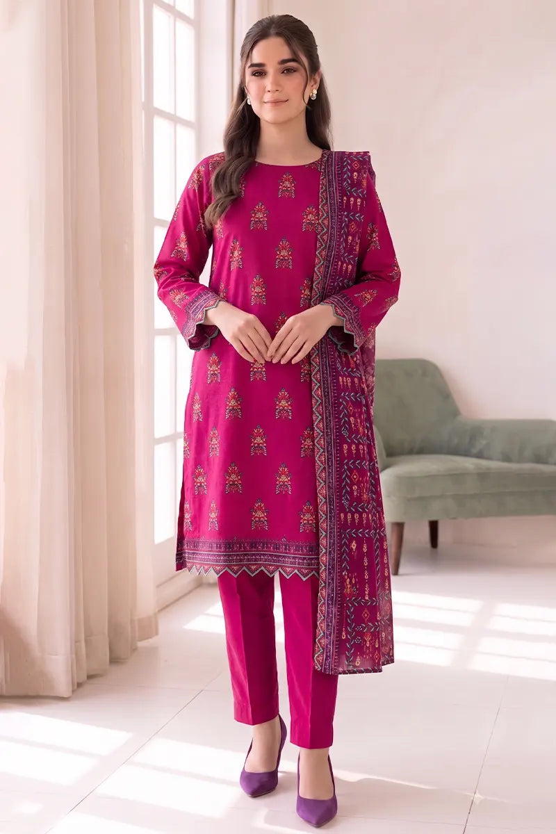 Women's Stitched 3-Piece Lawn Suit by KBC Fashion (Magenta)