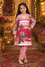 Ting Tone by Almeerah - Girls Unstitched 2-Piece Suit (8 to 12 Years) (Vibrant Magenta & Soft Rose)