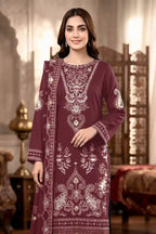 Shah Jaha by Breeza Fashion - 3PC Unstitched Embroidered Lawn Suit (Deep Plum)
