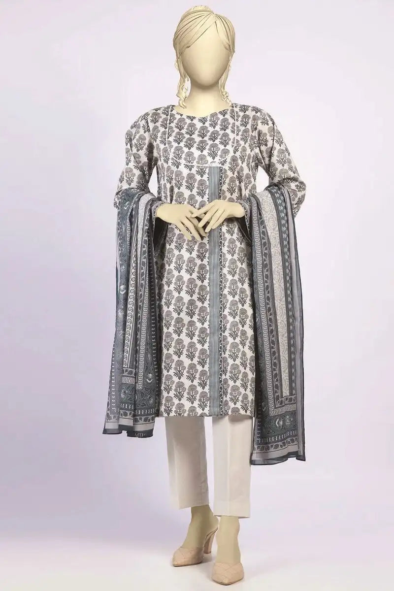 MTJ Unstitched 3-Piece Lawn Collection (Soft Off-White)
