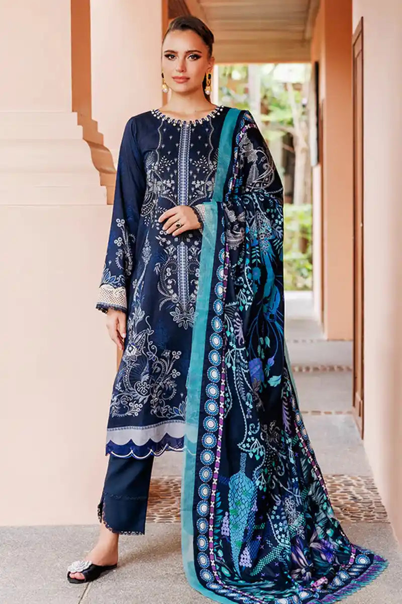Jade Urbane Vol: 04 Classic Lawn Collection 3-Piece Unstitched Suit (Dark Navy Blue)