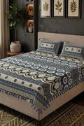 KBCFashion - Premium Multani Double Bed Sheet Set with Zari Work (Charcoal)
