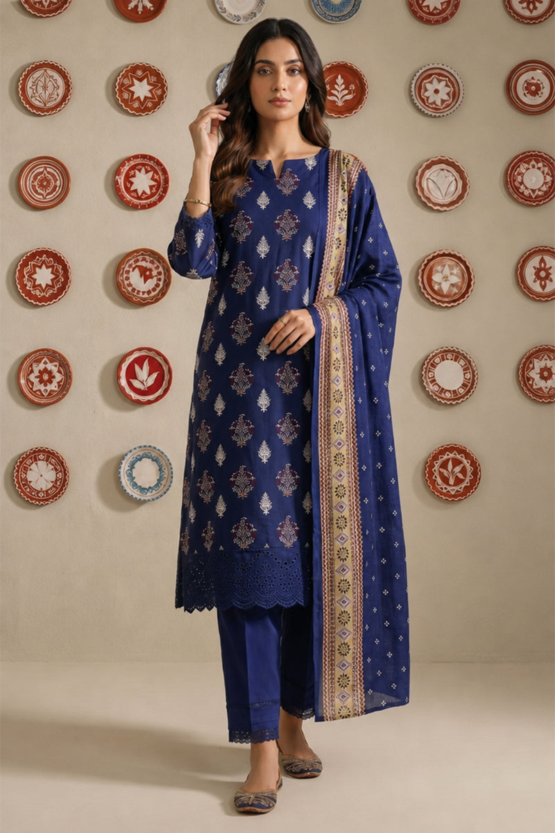 Nishat - Unstitched 3pc Printed Lawn (Deep Blue)