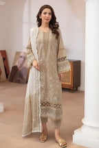 Aqua By Johra - 3PC Unstitched Embroidered Lawn Suit (Sandy Beige)