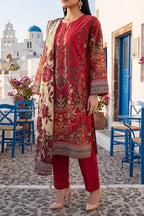 Aabruh Vol-1 3PC Unstitched Printed Lawn Suit (Deep Red Floral)
