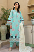 Khimar By Johra - 3PC Unstitched Embroidered Lawn Suit (Ice blue & White)