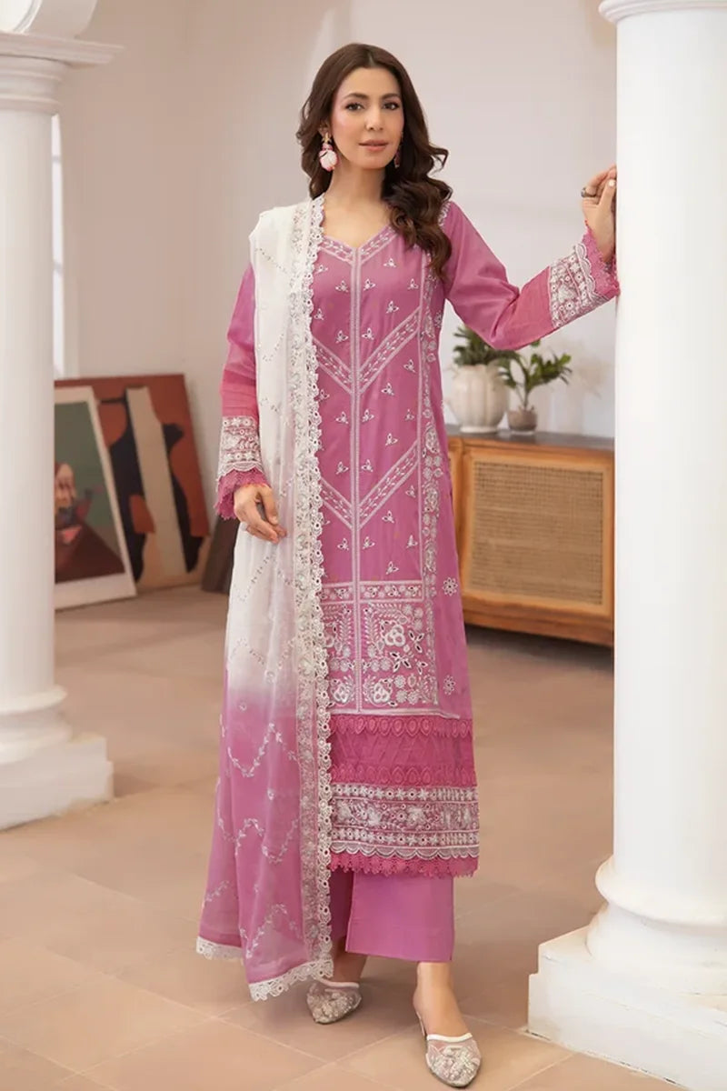 Aqua By Johra - 3PC Unstitched Embroidered Lawn Suit (Pink)