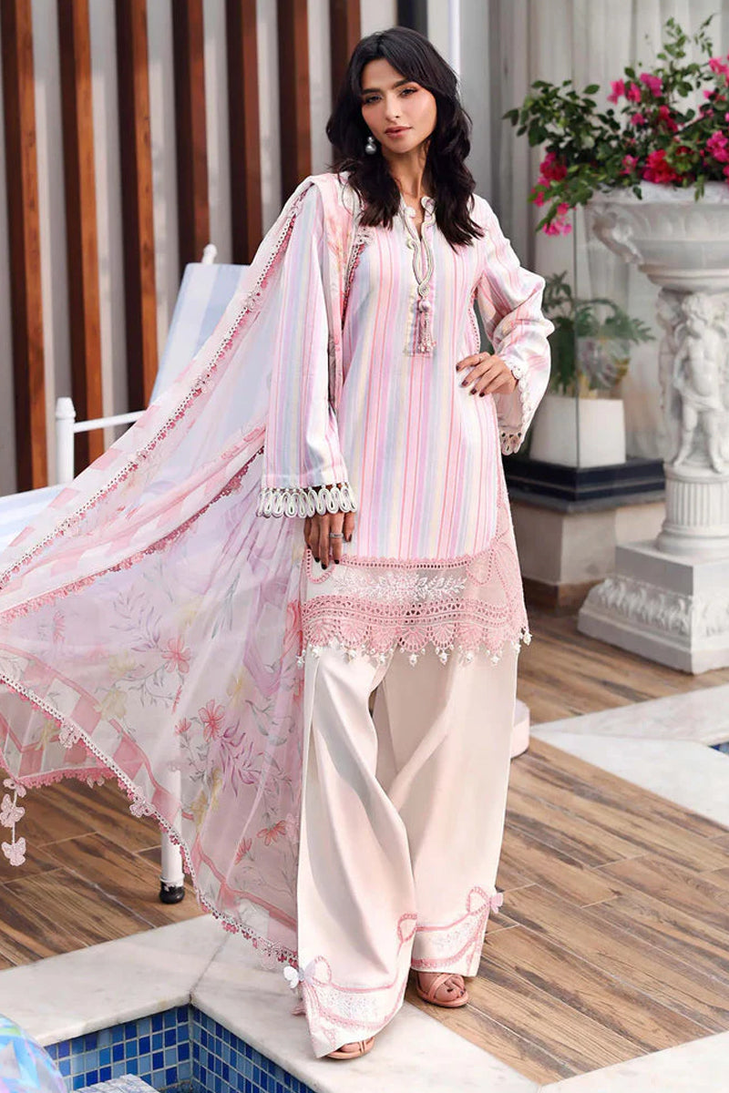 Elahéh By Maria B - 3PC Unstitched Digital Printed Lawn Suit (White & Pastel Candy Pink)