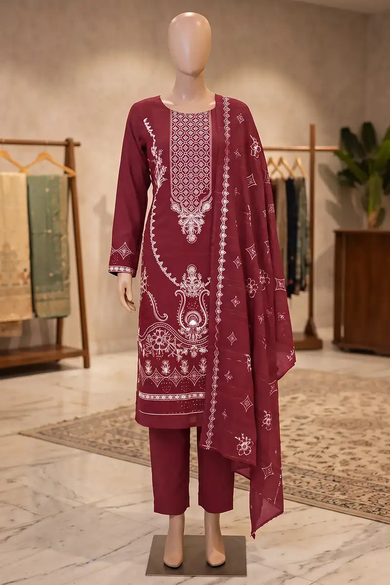 Dream by Breeza Fashion - 3PC Unstitched Embroidered Lawn Suit (Maroon)