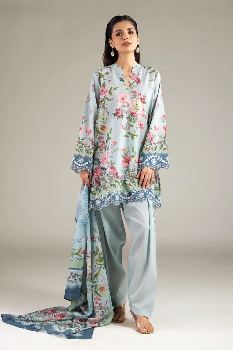 Khaadi – 3 Piece Unstitched Premium Embroidered Digital Printed Lawn Suit (Pale Sage)