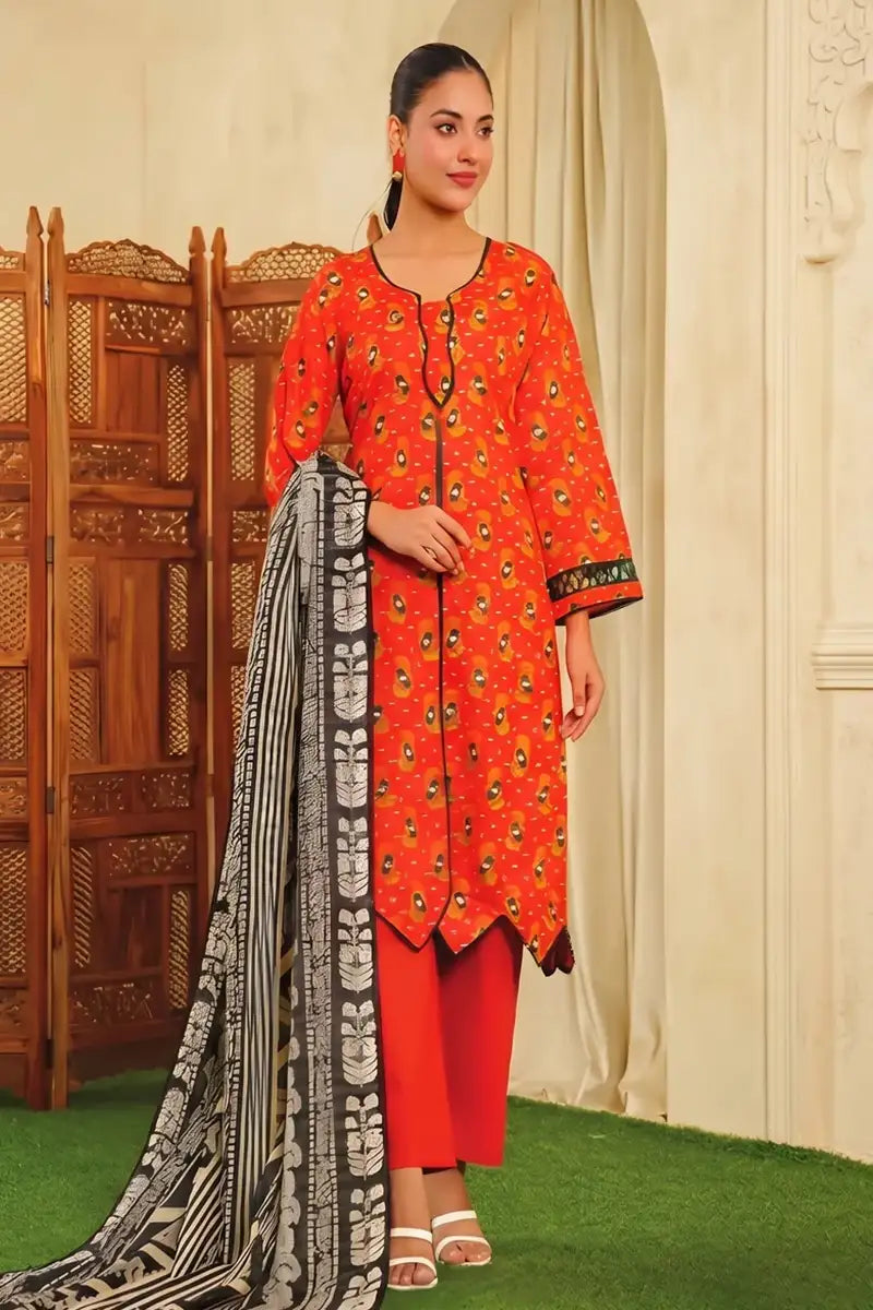 Limelight Doria Unstitched 3-Piece Lawn Collection (Vibrant Rust)