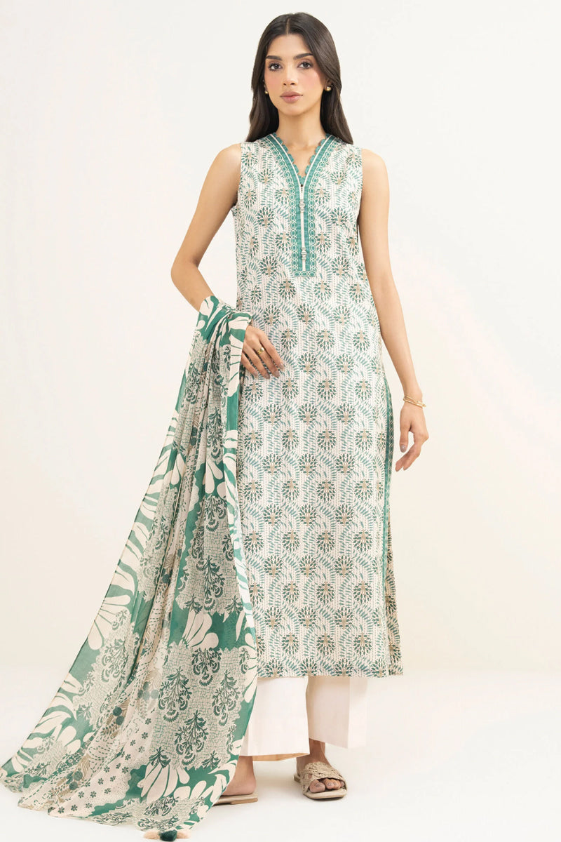 Khaadi – Summer Series 3 Piece Unstitched Printed Lawn Suit (Off White & Sea Foam)