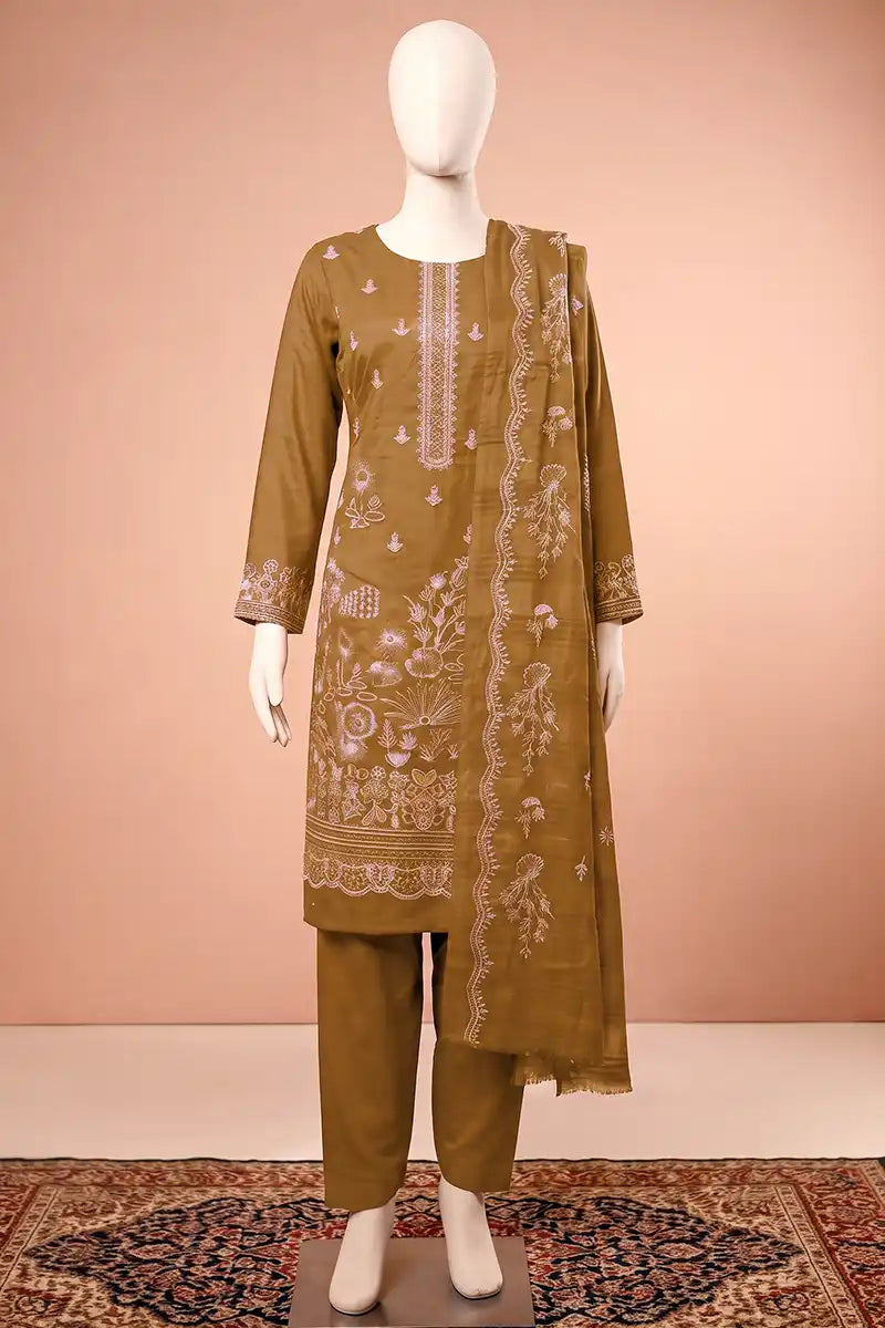 Elanza by Breeza Fashion - 3PC Unstitched Embroidered Lawn Suit (Olive Gold)