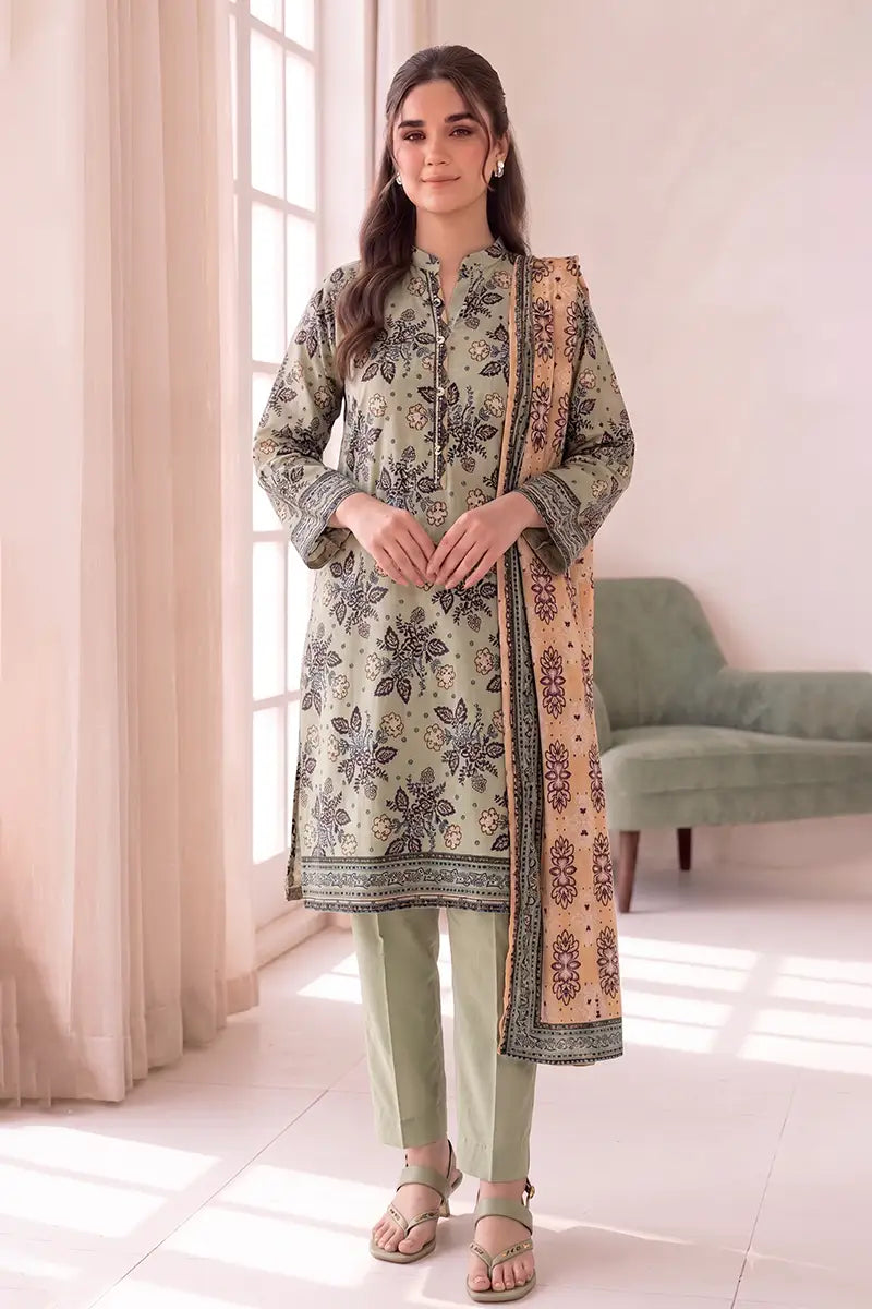 Women's Stitched 3-Piece Lawn Suit by KBC Fashion (Muted Olive Green)