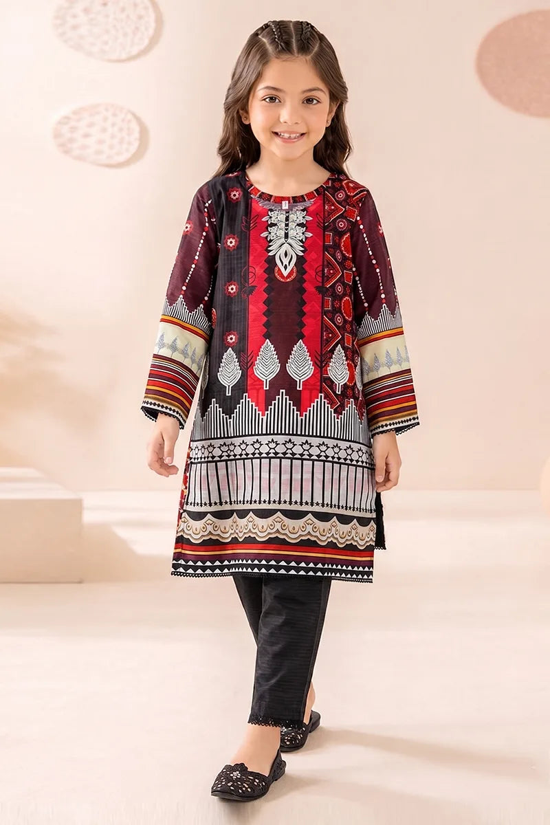 Ting Tone by Almeerah - Girls Unstitched 2-Piece Suit (8 to 12 Years) (Dark Maroon)