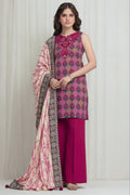 Sapphire - 3PC Unstitched Embroidered Printed Lawn Suit (Deep Berry Pink)