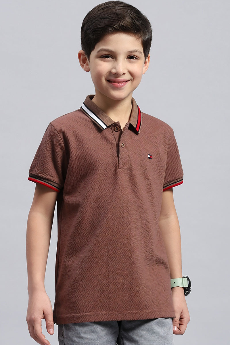 Boy's Textured Cotton Polo T-Shirt (Cocoa Brown)