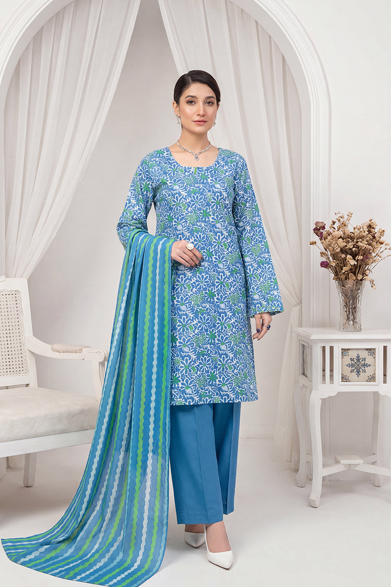 Gul Rang By Bareezé – 3-Piece Unstiched Printed Classic Lawn (Dreamy Blue)