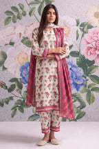 Khaadi 3-Piece Unstitched Printed Lawn Suit Set (Soft Off-White)