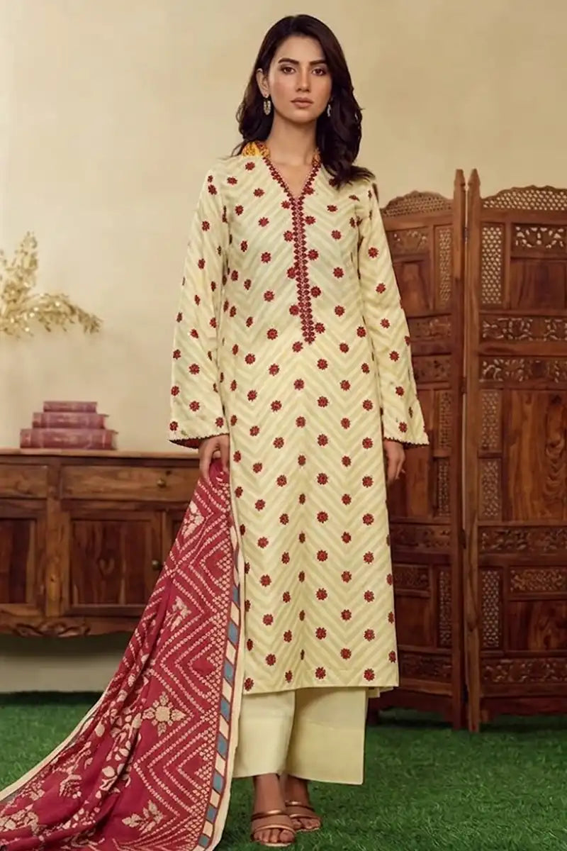 Mor Bagh 3-Piece Unstitched Printed Lawn Suit (Butter Cream)