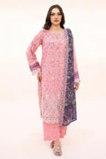 Zesh - 3PC Unstitched Embroidered Lawn Suit (Soft Rose Pink & Dark Purple)