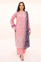 Zesh - 3PC Unstitched Embroidered Lawn Suit (Soft Rose Pink & Dark Purple)