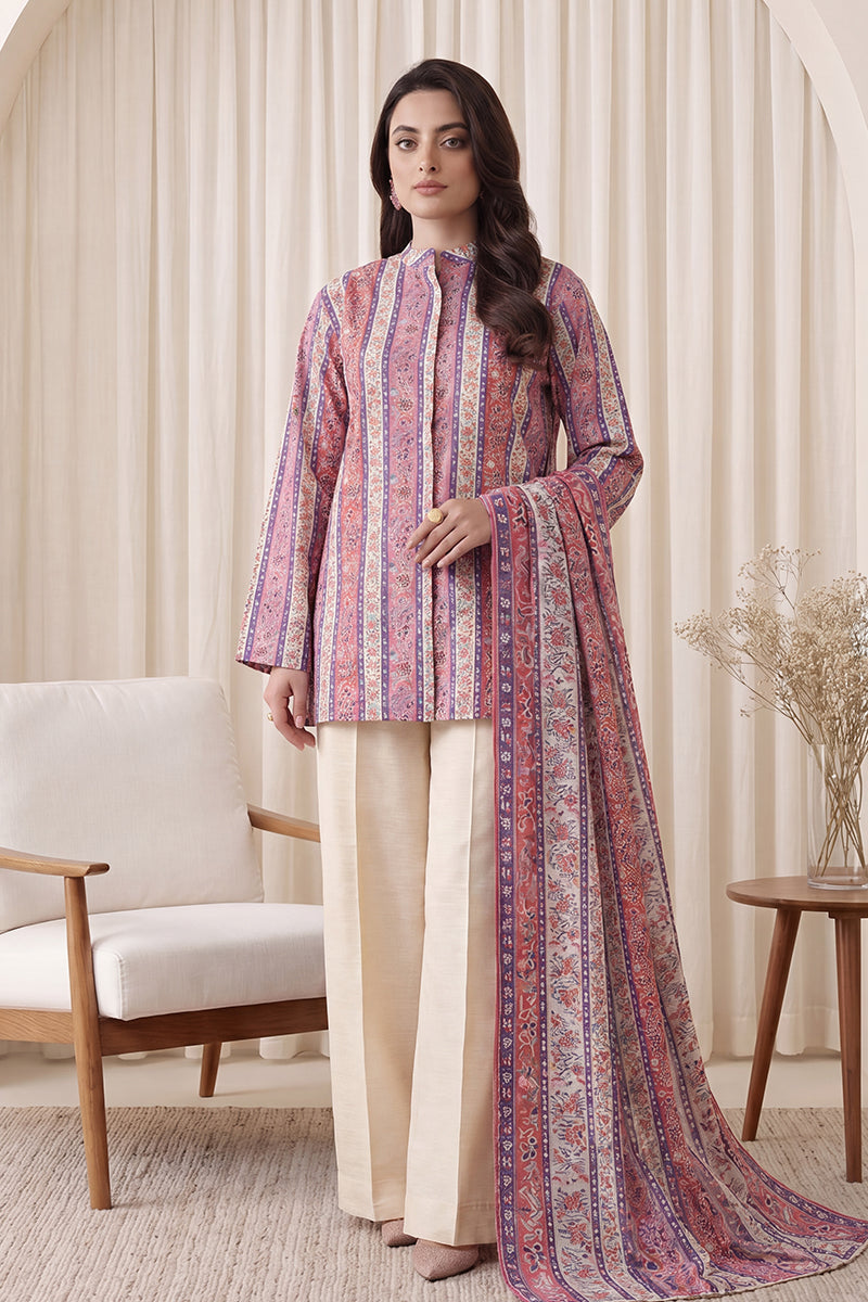 Gul Rang By Bareezé – 3-Piece Unstiched Printed Classic Lawn (Mauve& Off White)