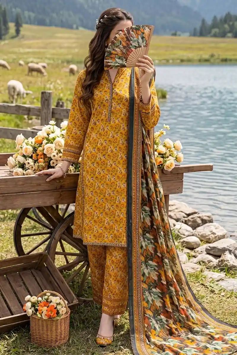 Almeerah - Nelofir Bloom 3PC Unstitched Printed Lawn Suit (Amber Blossom)