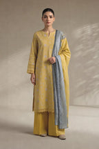 Khaadi – 3 Piece Unstiched Premium Printed Lawn Suit (Mustard Gold & Gray)