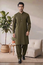 Saya Men’s Wash & Wear Unstitched Suit (Olive Green)
