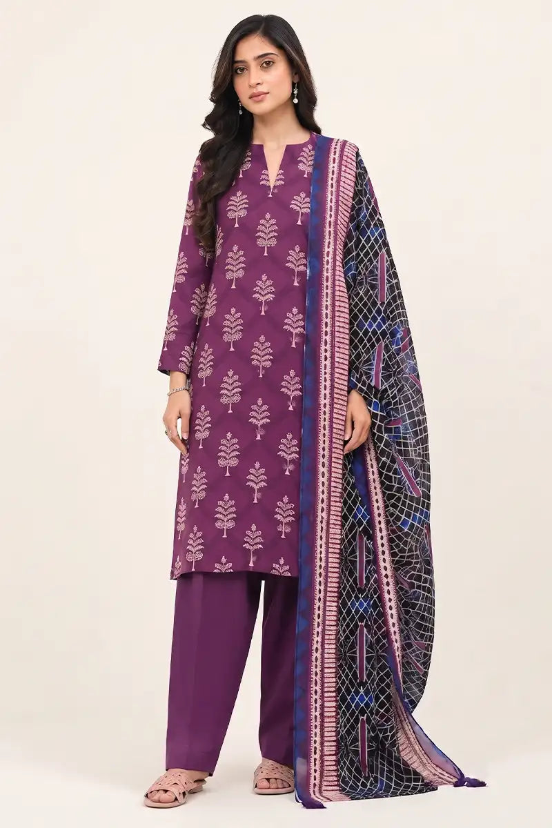 Sapphire Lawn Vol-09 - 3PC Unstitched Printed Lawn Suit(Rich Plum Violet)