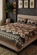KBCFashion - Premium Multani Double Bed Sheet Set with Zari Work (Primary Brown)