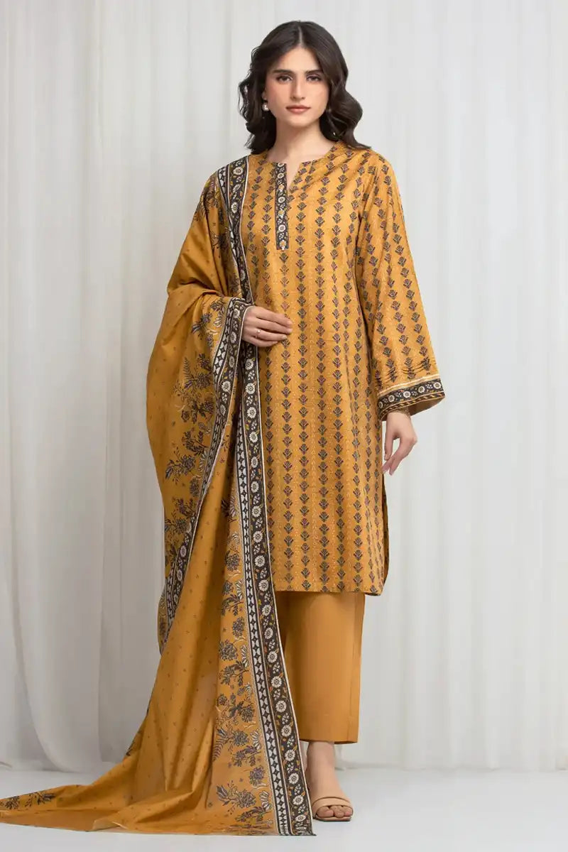 Sapphire Lawn Vol.08 - 3PC Unstitched Printed Lawn Suit (Mustard)