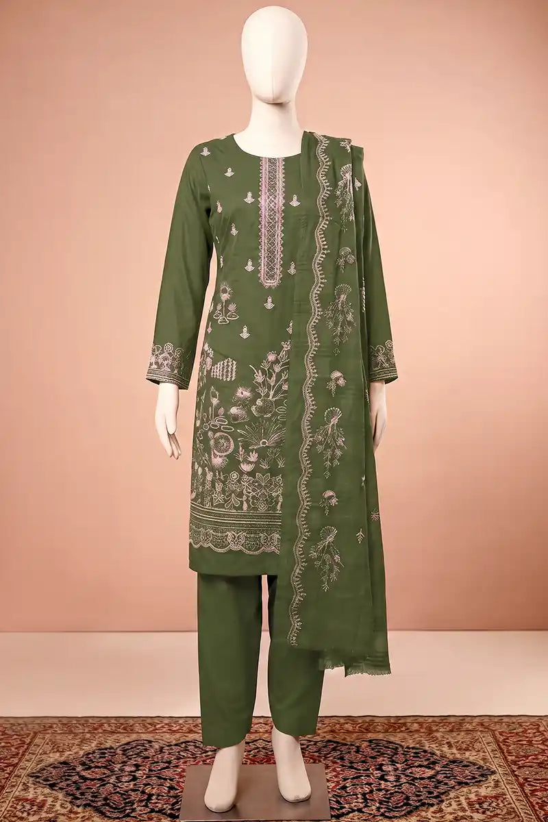 Elanza by Breeza Fashion - 3PC Unstitched Embroidered Lawn Suit (Dark Green)